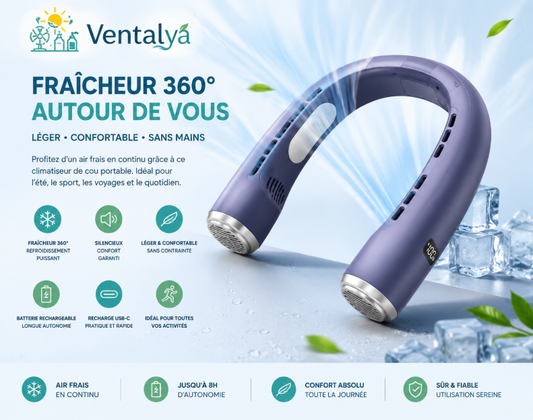 Climatiseur de Cou Portable Rechargeable – Fraîcheur 360°