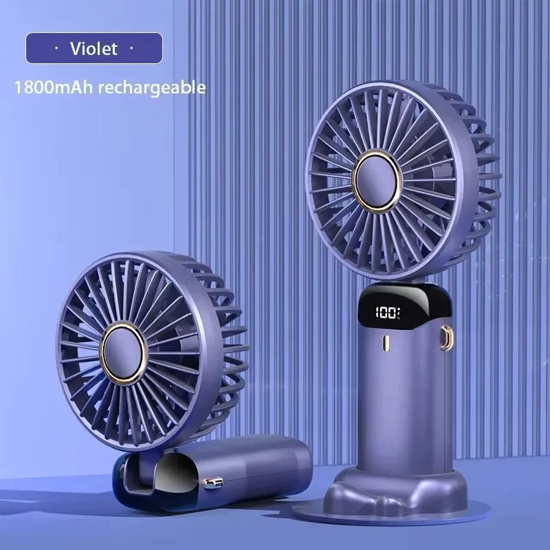 Ventilateur Portable Intelligent LED 3-en-1 – Rechargeable & Support Téléphone Intégré